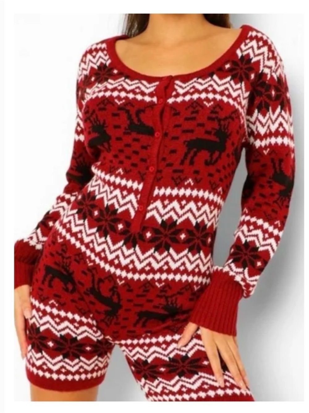 Like new Reindeer Knit Pajama Romper - Picture 1 of 6